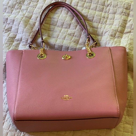 Coach Pebbled Leather Turnlock Chain Tote Rose - NWT - Picture 4 of 6